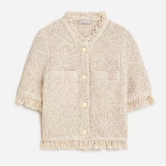 J crew Cropped fringe-trim lady jacket in marled yarn - Picture 2 of 3